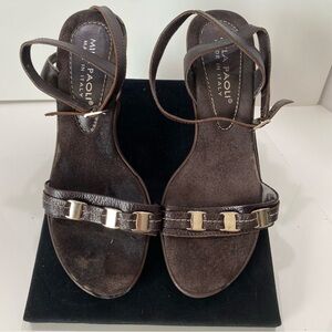 Mila Paoli Made in Italy Brown Leather Wedge Sandals 7.5